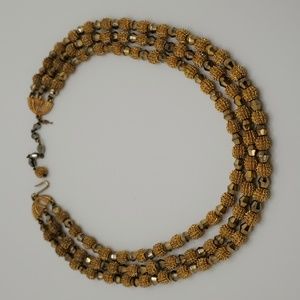 Stunning Vintage Crown Trifari Three Strand Gold Tone Necklace